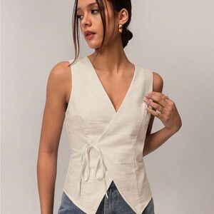 SHEIN Forever 21 Women's Solid Color V-Neck Crisscross Tie Casual Top